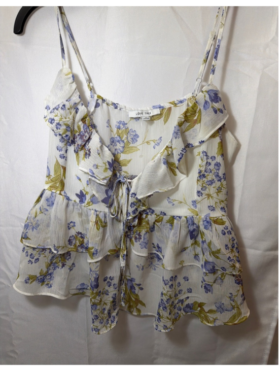 LOVE TREE Tops - LOVE TREE Floral Ruffle Crop Camisole Tank L Sheer Festival Coquette Soft Girl